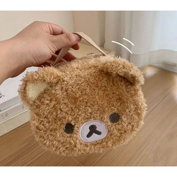 Furry Fluffy Bear Travel Cosmetic Bag Stitched Face - Picture 6 of 8